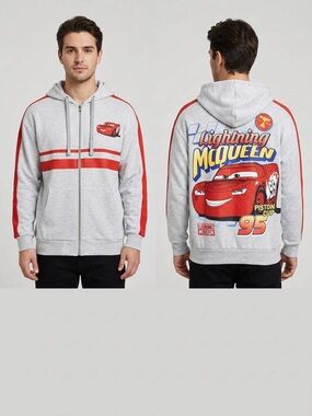 Disney Pixar CARS Gray Lightning McQueen Zip-Up novelty graphic Hoodie